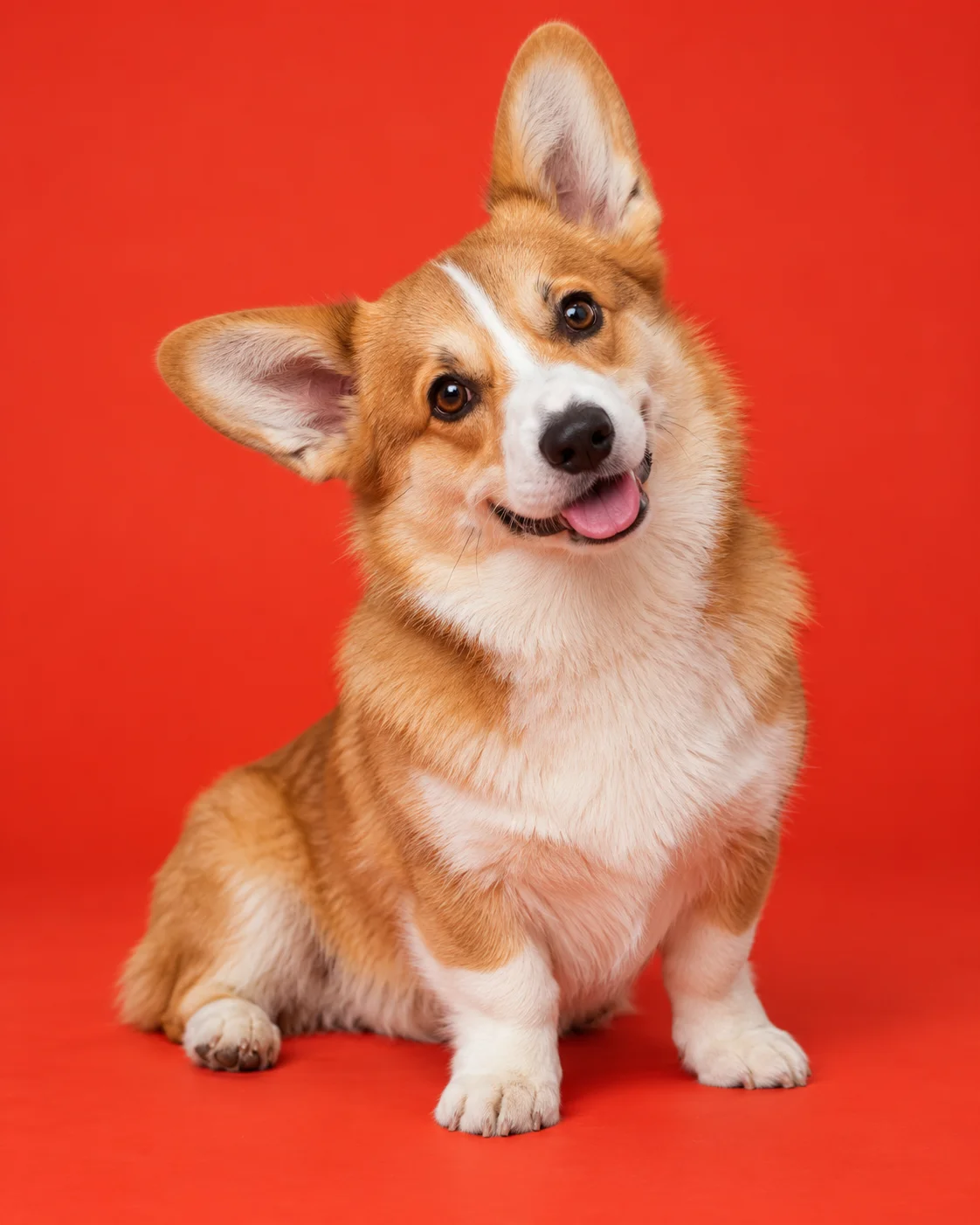 A corgi sitting with its head tilted and one ear sticking up